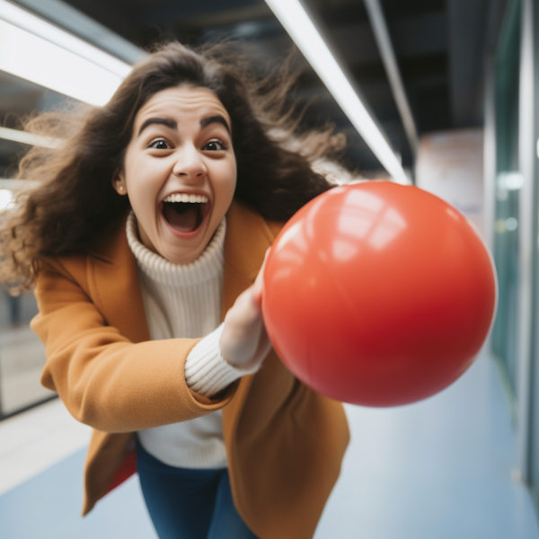 Surprised Elation with Red Balloon