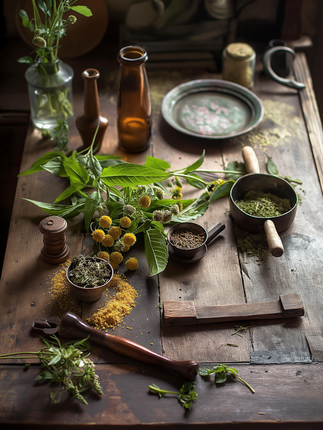 Herbal Preparations on Wooden Table