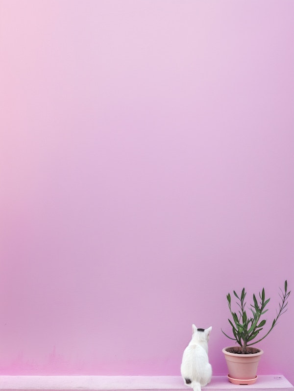 Serene Cat and Plant Composition