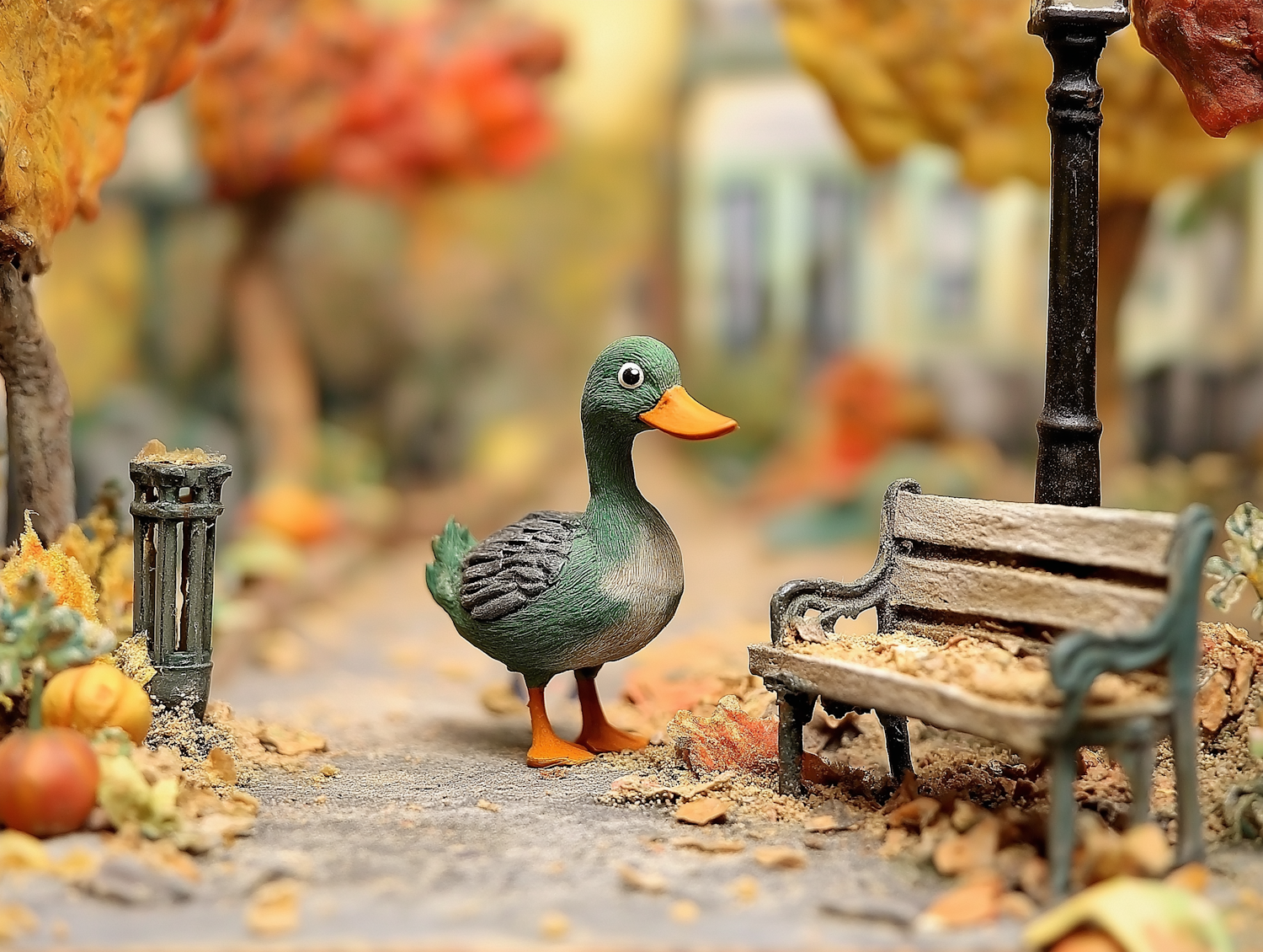 Miniature Park Duck Scene