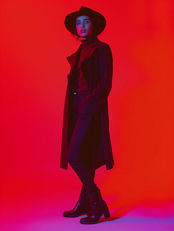 Stylish Woman Against Vibrant Red Background