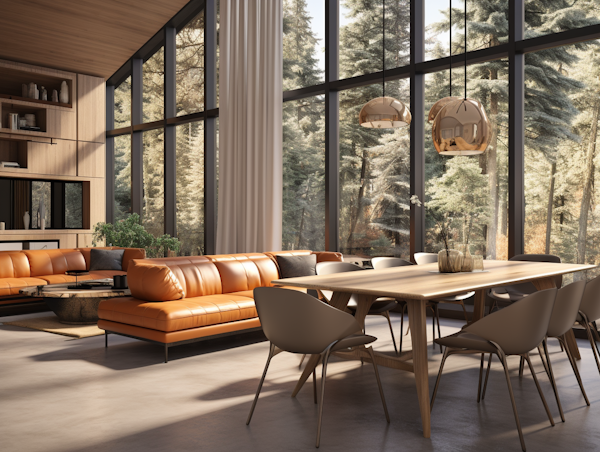 Modern Forest-View Interior with Natural Light