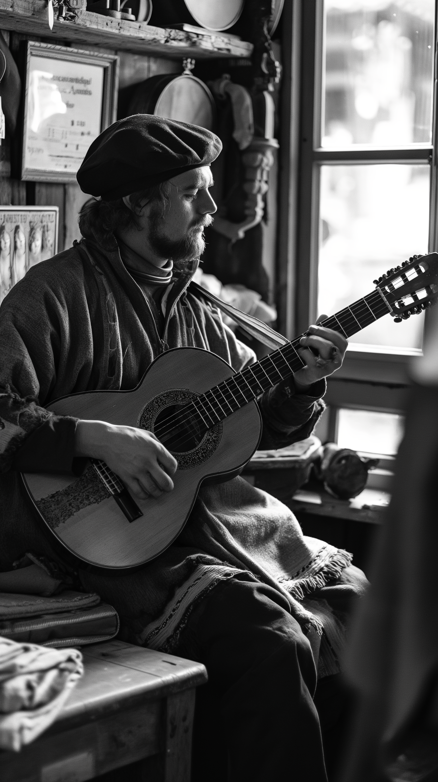 Bohemian Musician in Black and White