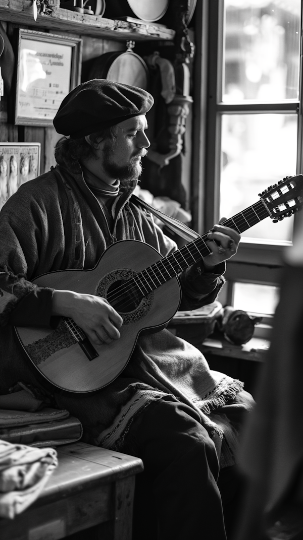 Bohemian Musician in Black and White