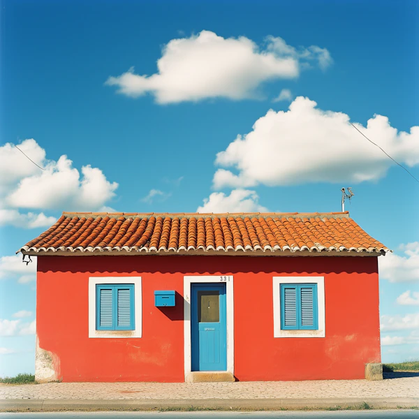 Vibrant Red House Scene