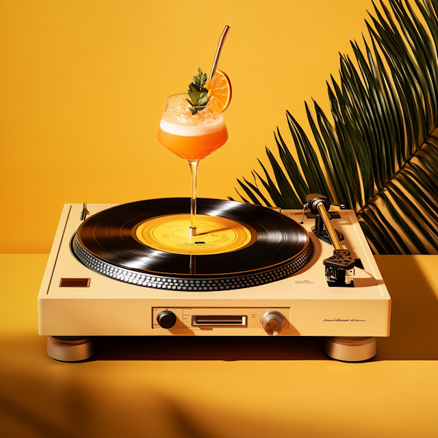 Vintage Turntable with Cocktail