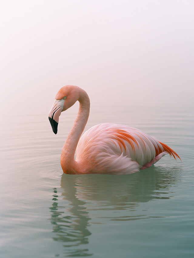 Solitary Flamingo on Calm Water