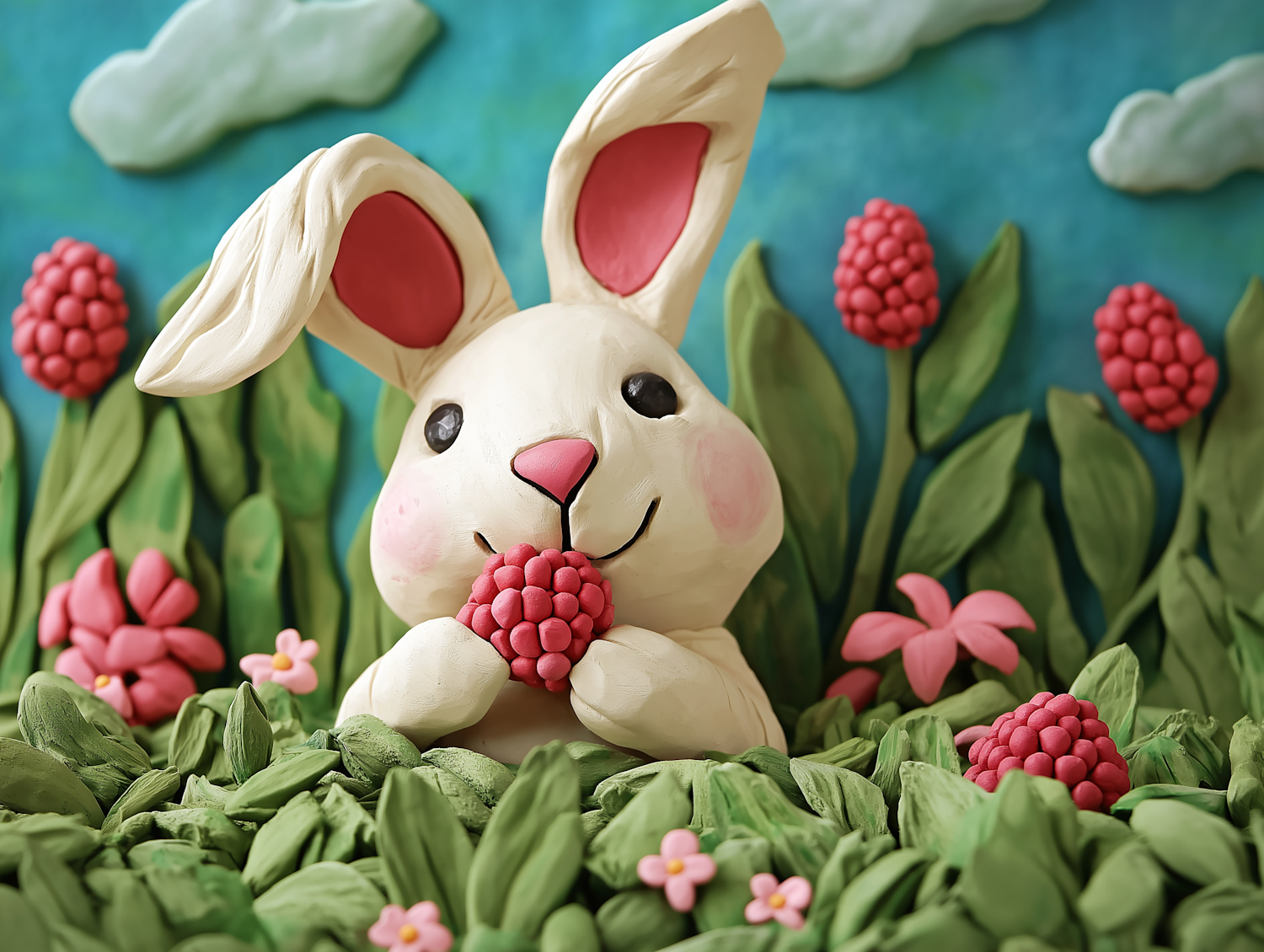 Charming Claymation Bunny in Garden