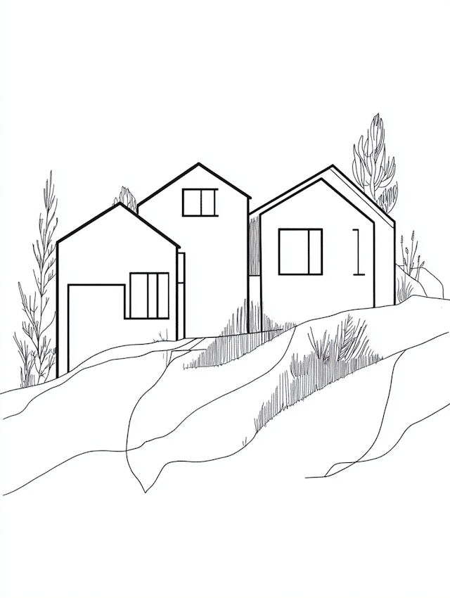 Minimalist Line Drawing of Modern Houses