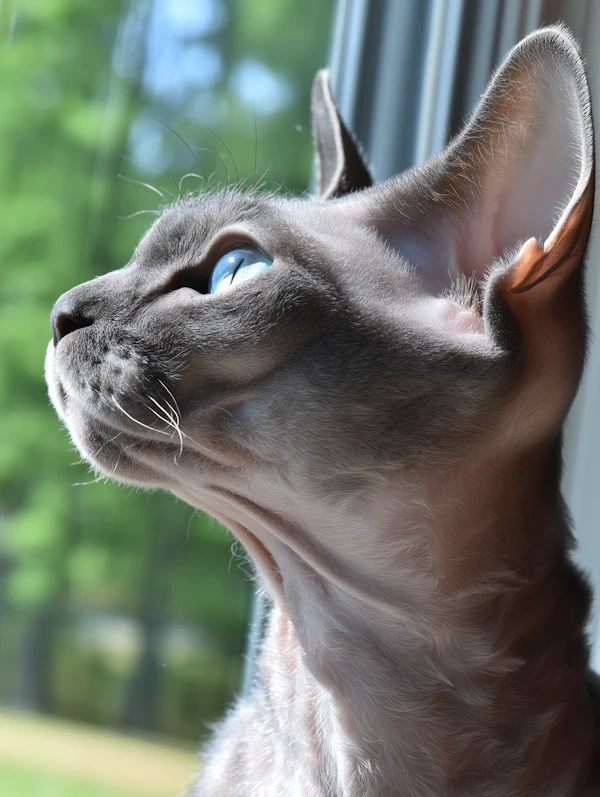 Grey Sphynx Cat Gazing by Window