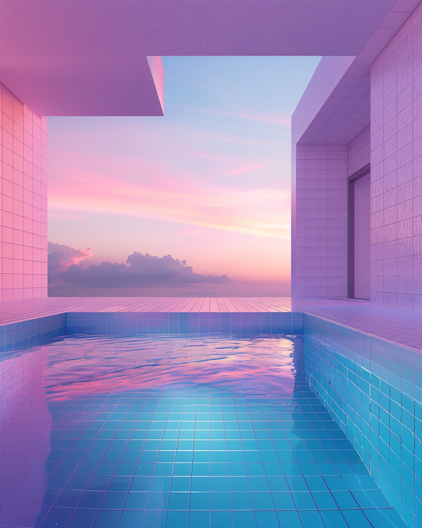 Serene Architectural Pool at Sunset