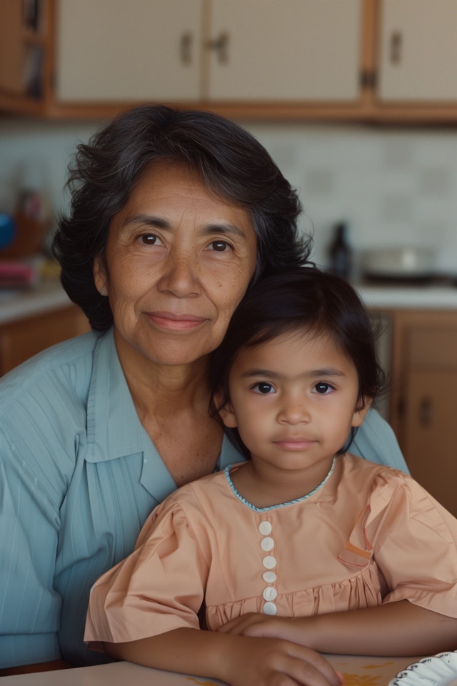 Grandmother and Granddaughter in Kitchen