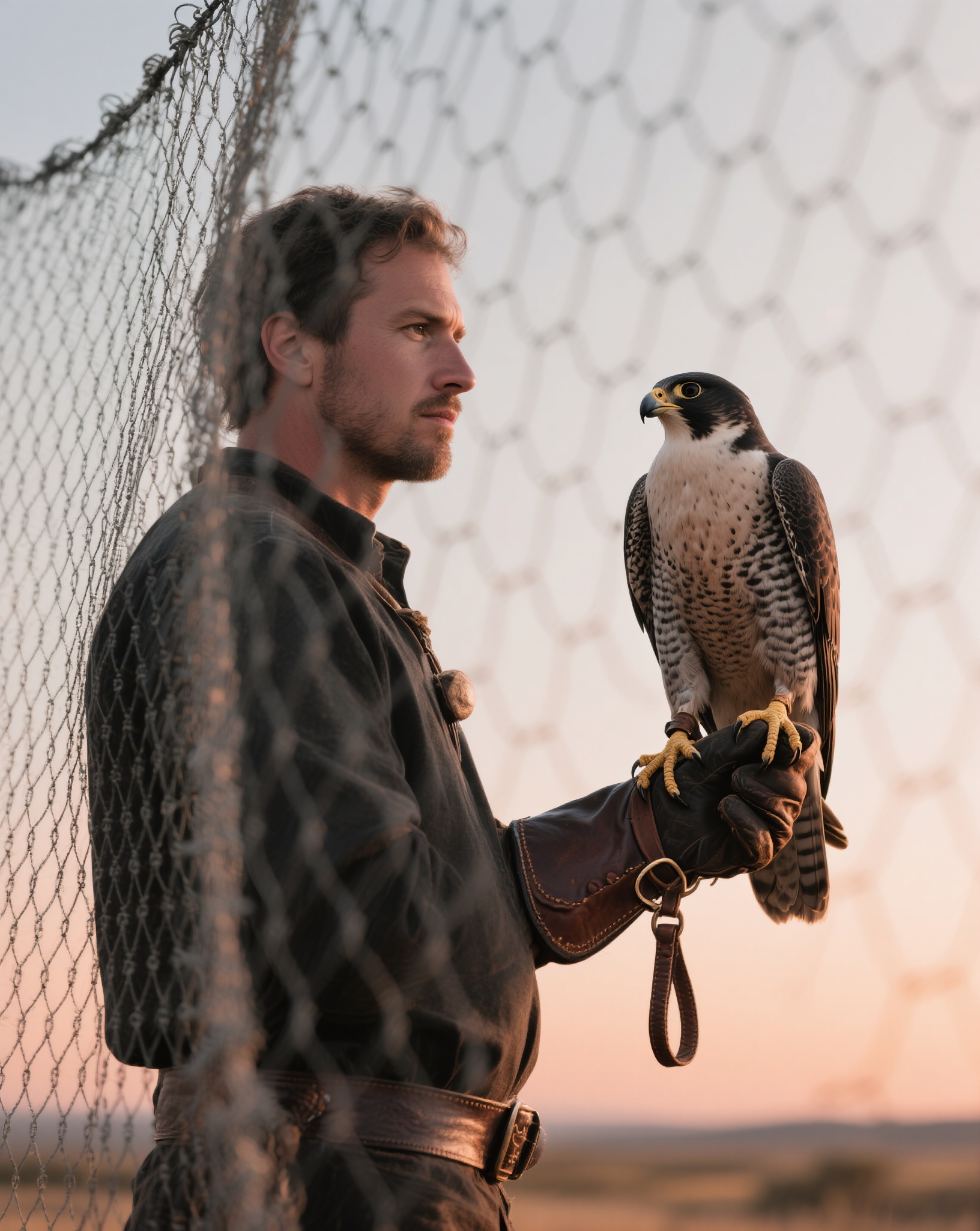 Man with Falcon at Sunset Photo on Lummi