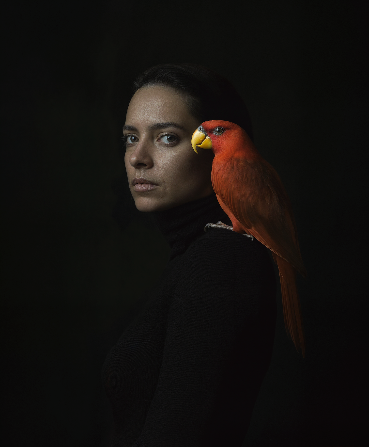 Woman and Red Parrot