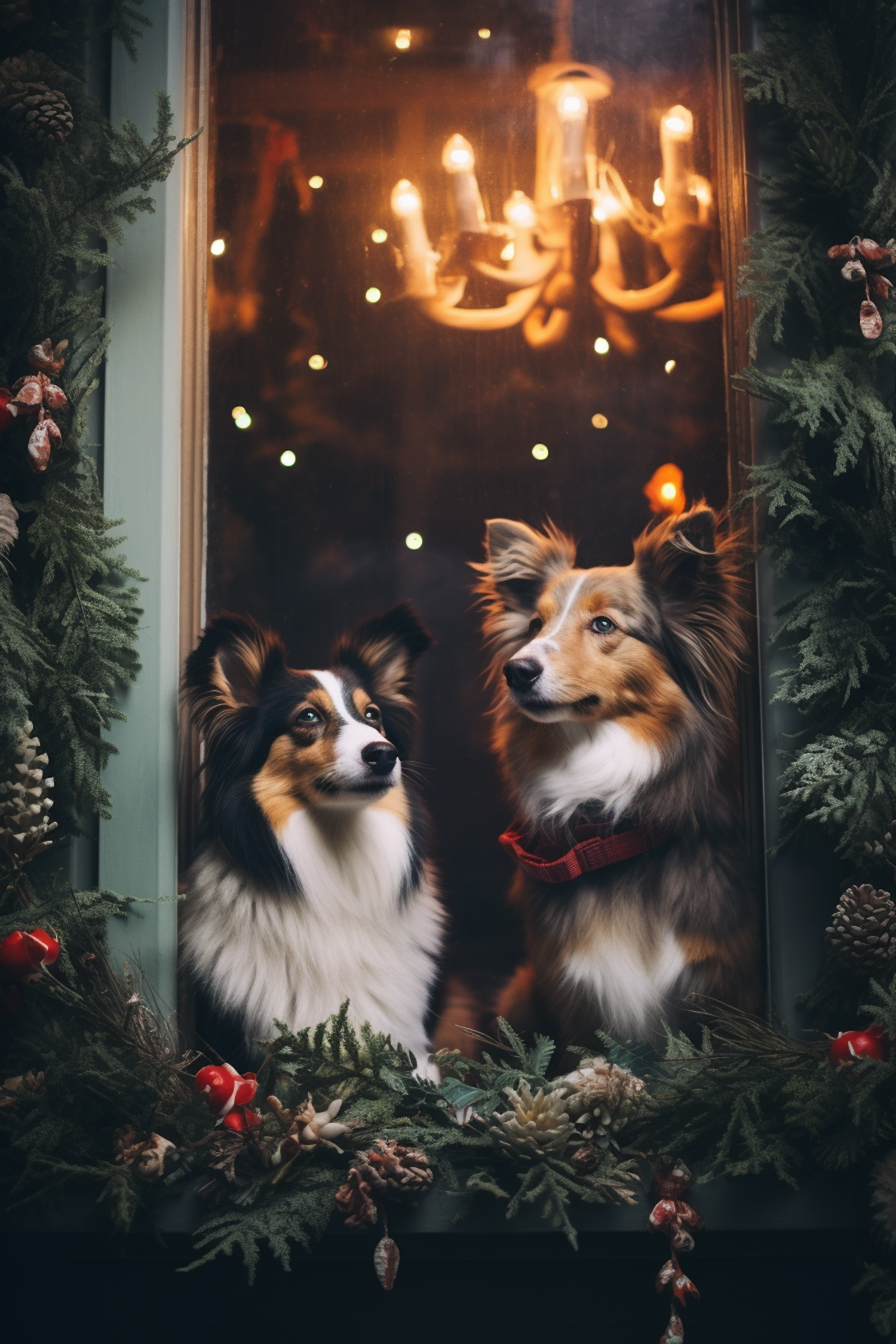 Festive Shetland Sheepdogs in Holiday Ambience