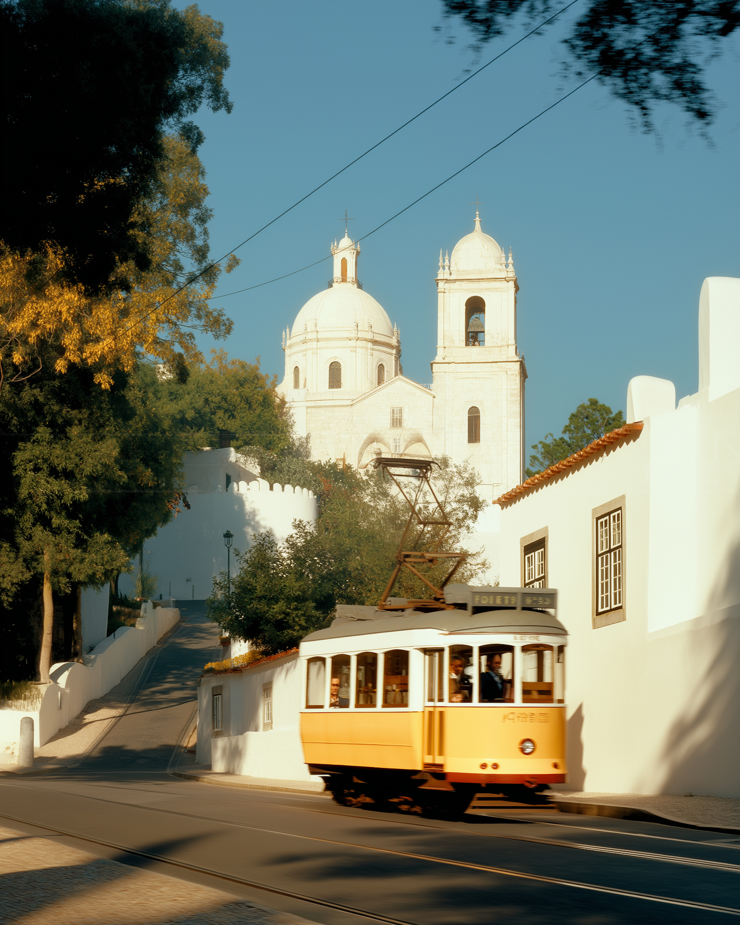 Lisbon Tram and Cathedral Scene