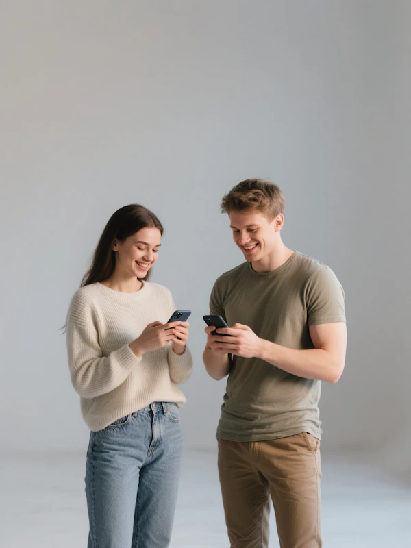 Smiling Duo with Phones