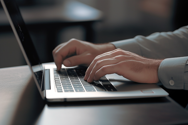 Professional Typing on Modern Laptop