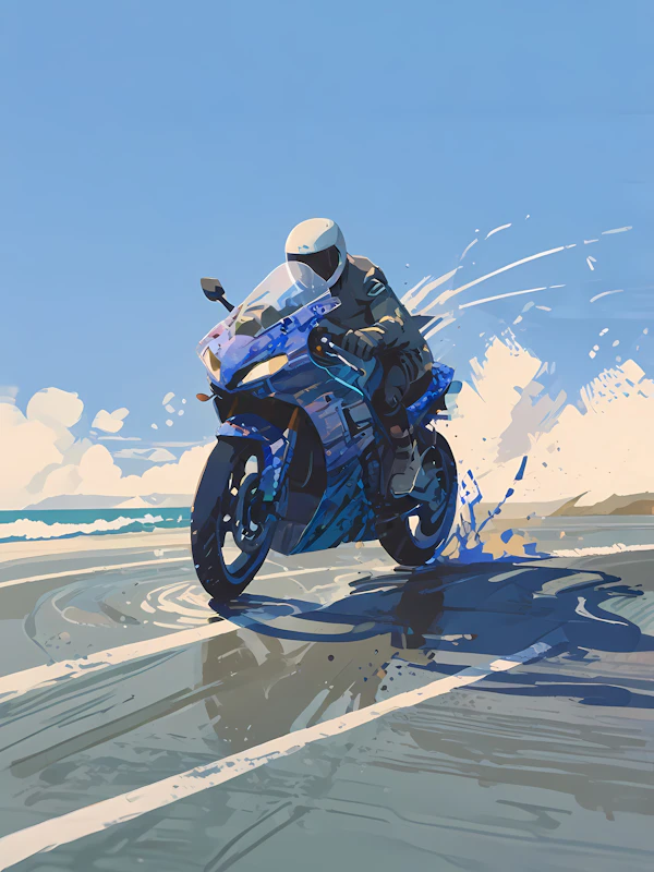 Motorcyclist by Ocean