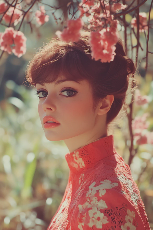 Serene Woman in Floral Red Dress