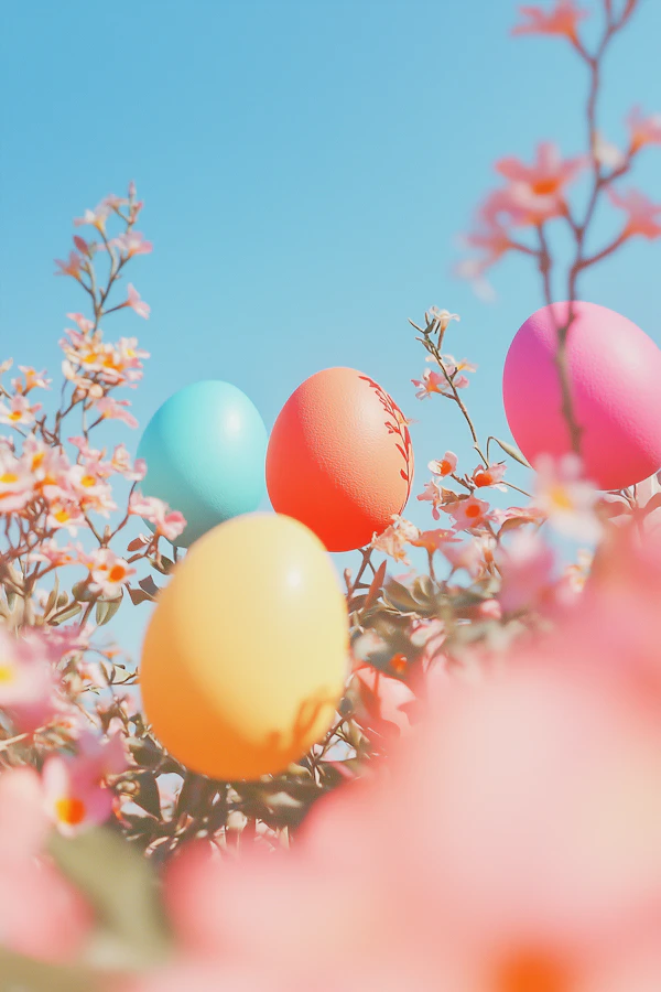 Colorful Easter Eggs and Flowers