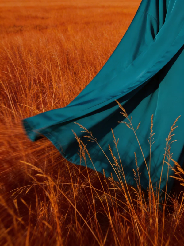 Teal Fabric in Grass