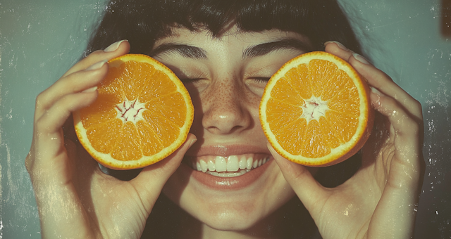 Joyful Young Woman with Orange Glasses