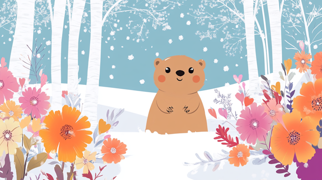 Cartoon Bear in Snowy Landscape