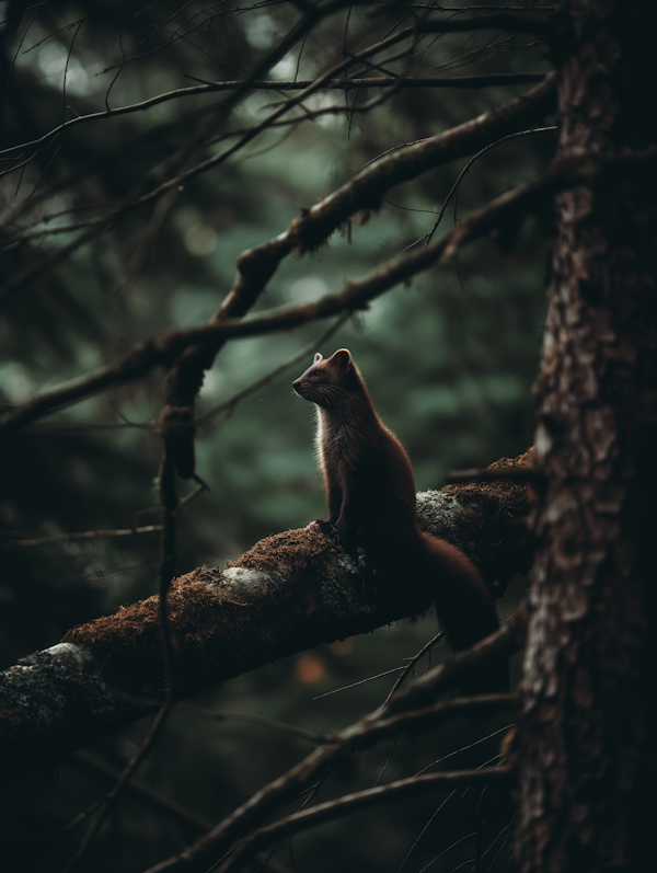 Portrait of a Pine Marten in Woodland