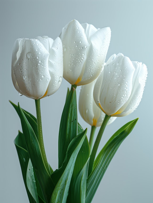 Close-up of White Tulips with Water Droplets