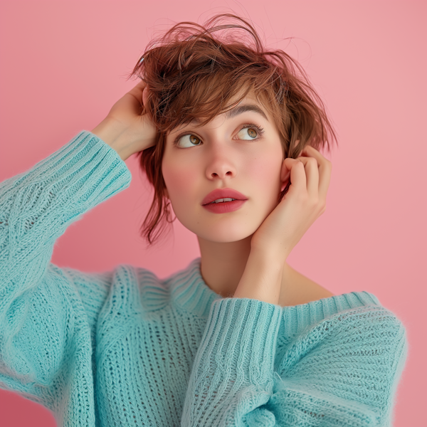 Introspective Young Woman in Turquoise Sweater