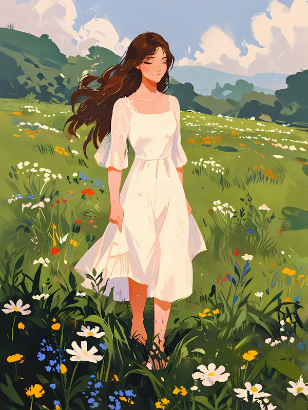 Woman in Flowering Meadow