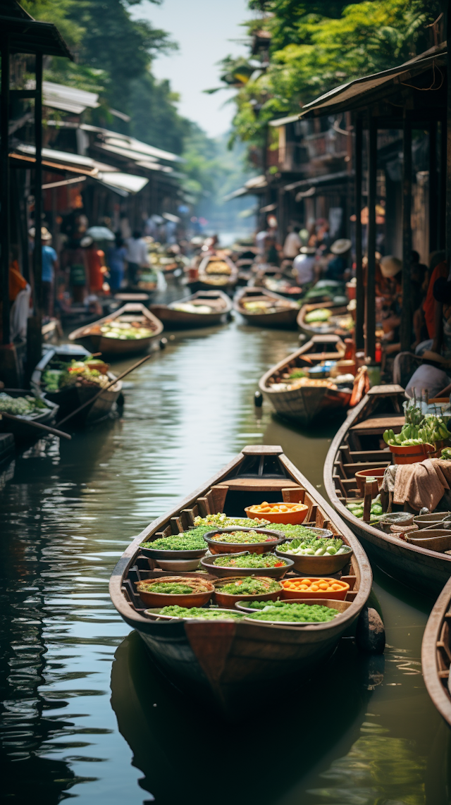 Vibrant Floating Market Panorama