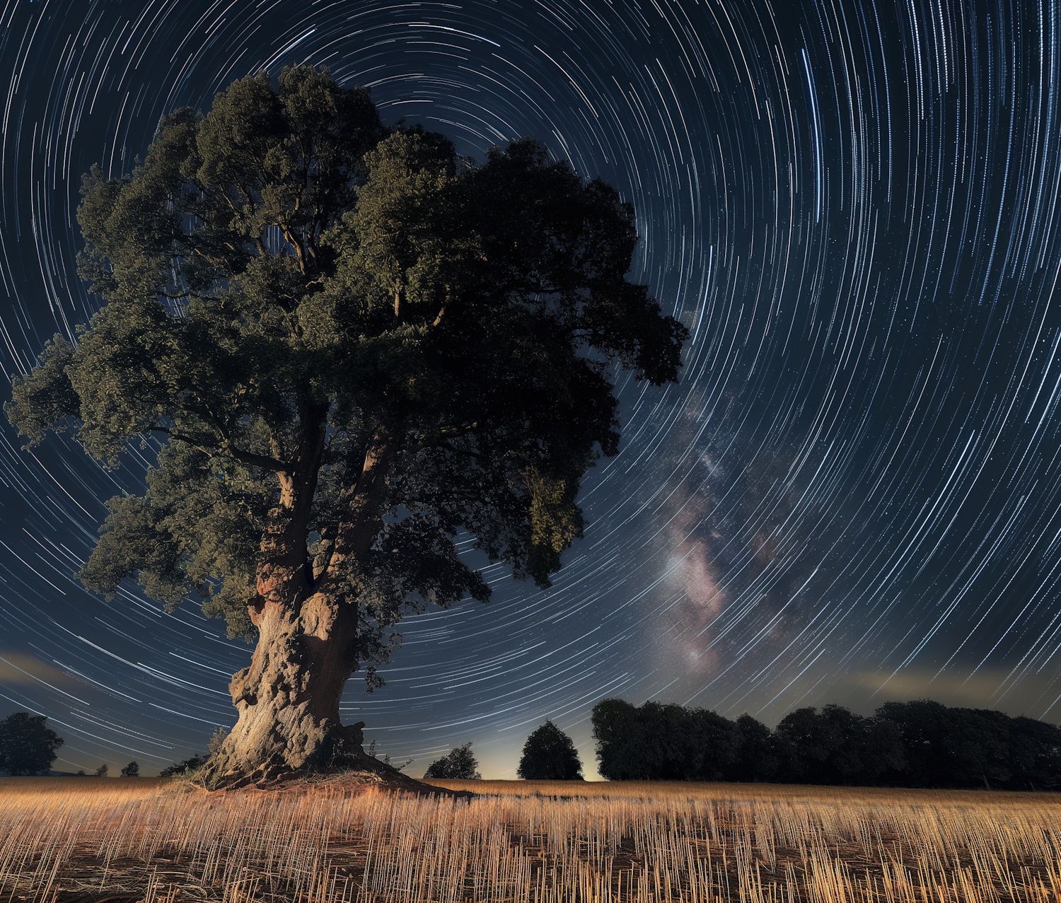 Starry Night Over Solitary Tree