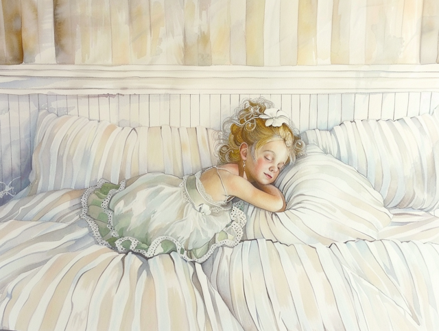 Dreamy Watercolor of Sleeping Girl