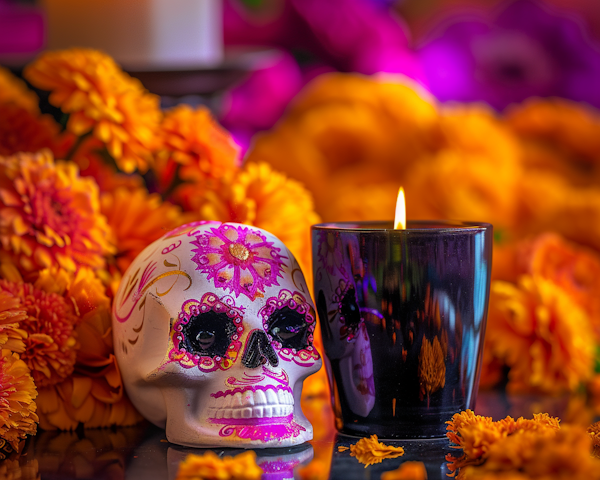 Day of the Dead Sugar Skull with Marigolds