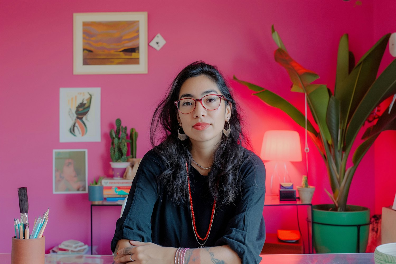 Creative Professional at Her Vibrant Workspace