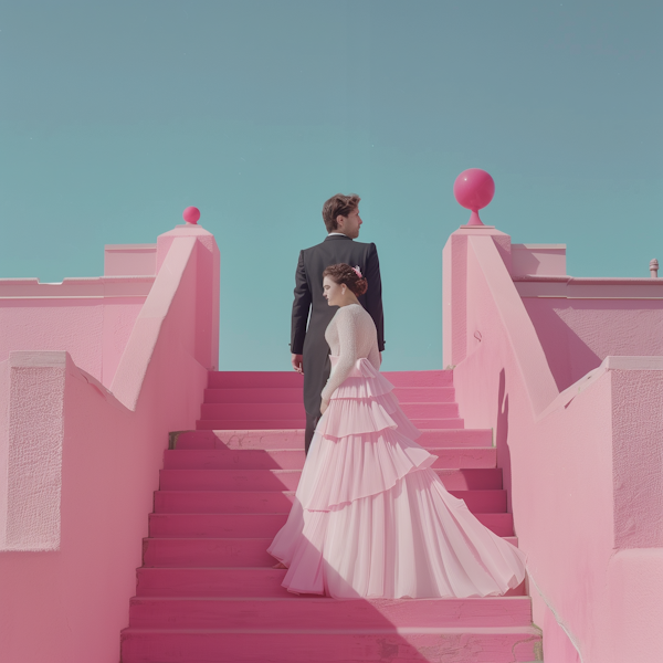 Man and Woman on Pink Stairs