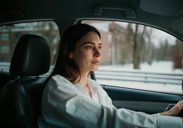 Woman Driving in Snow