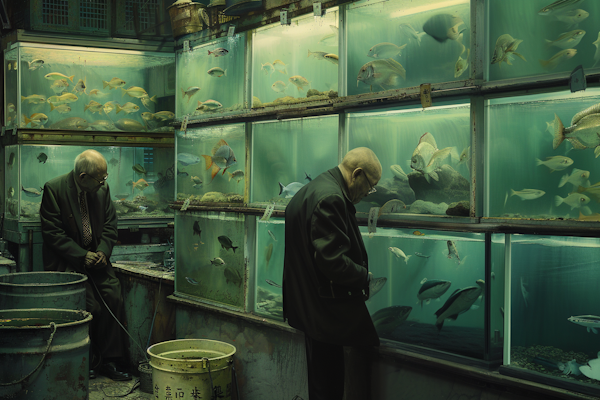 Elderly Men Contemplating Aquatic Life