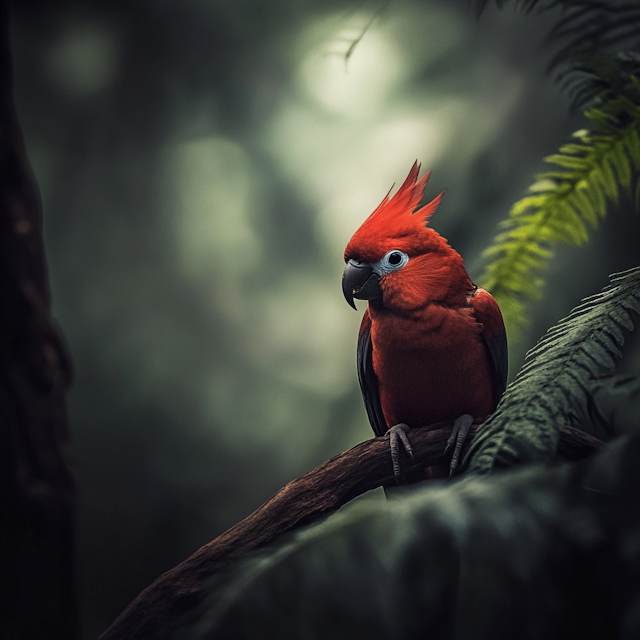 Vibrant Red Parrot in Forest