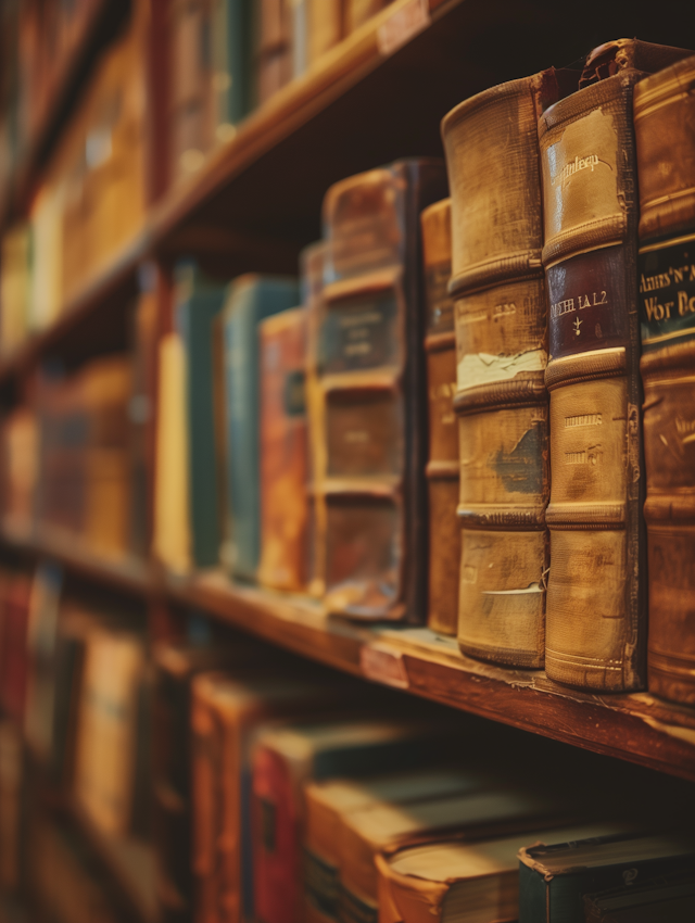 Vintage Book Collection on Wooden Shelves