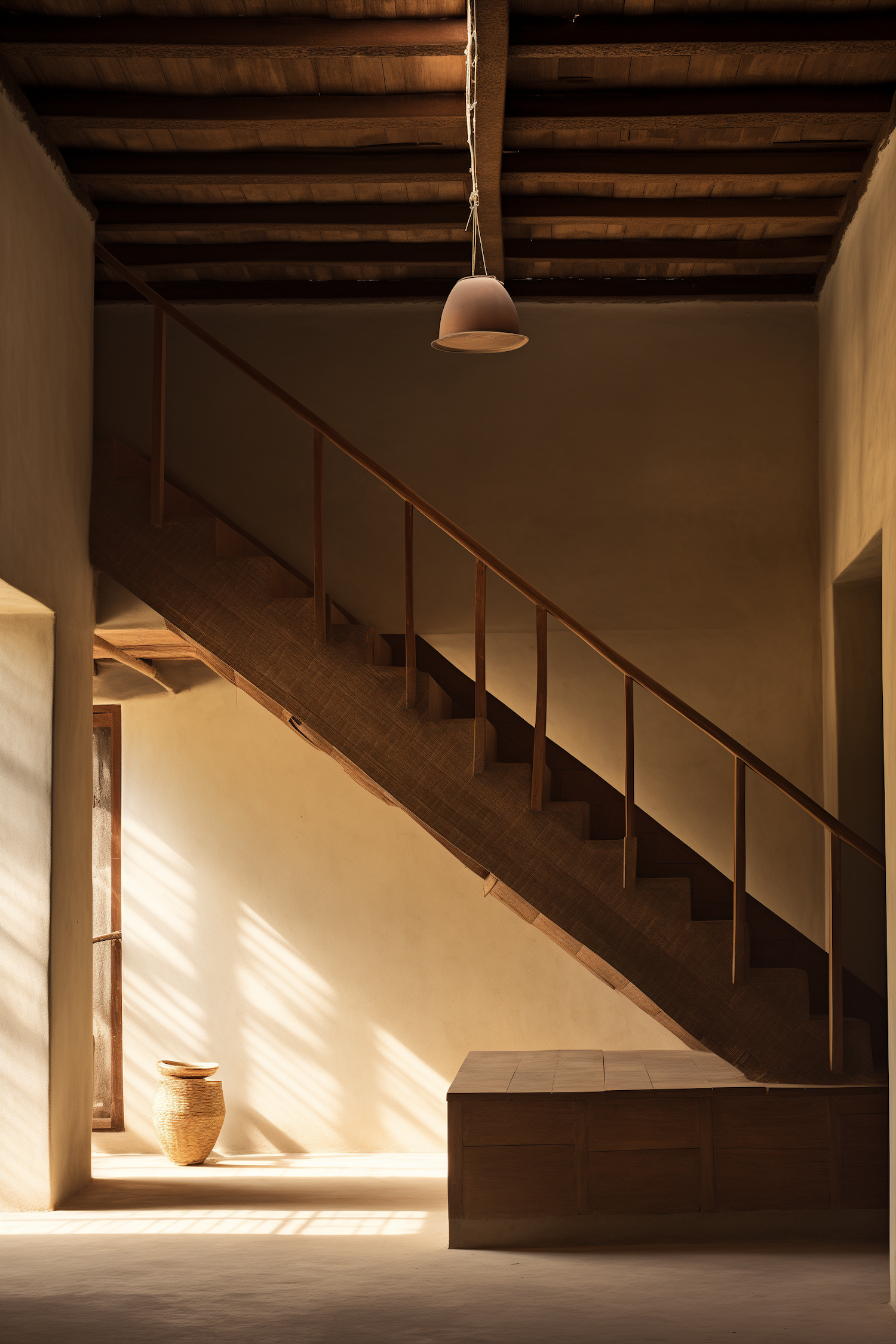 Tranquil Sunlit Staircase with Warm Accents