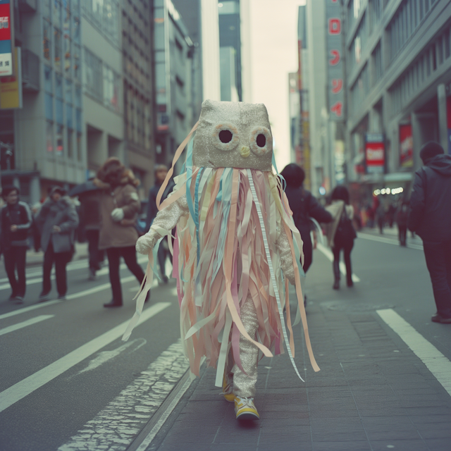 Festive Owl Costume in Urban Setting