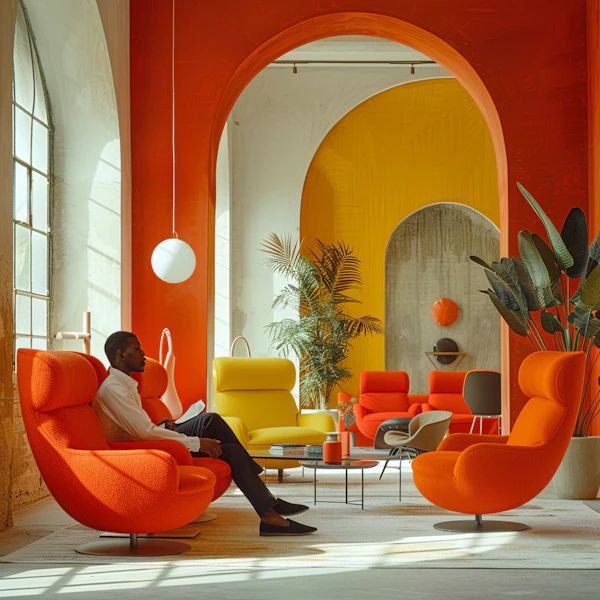 Modern Interior with Man Reading
