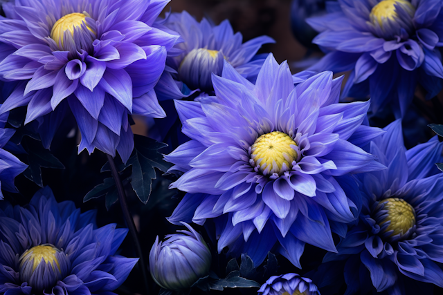 Vibrant Dahlia Symphony in Blue-Purple