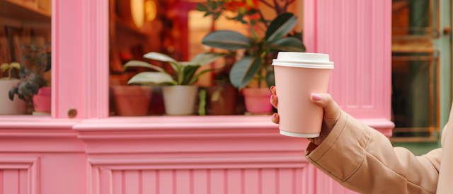 Coffee Break in Pink Urban Scene