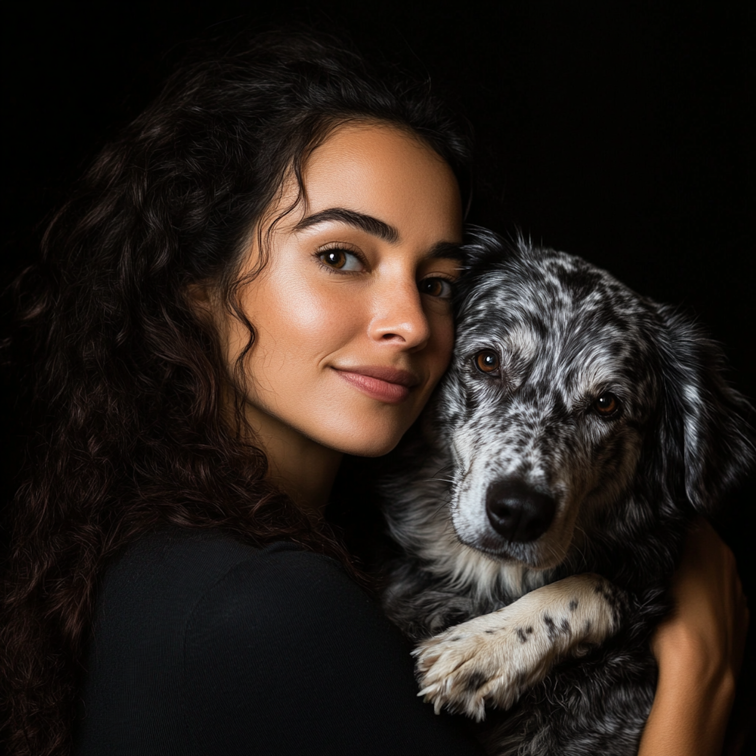 Woman with Speckled Dog