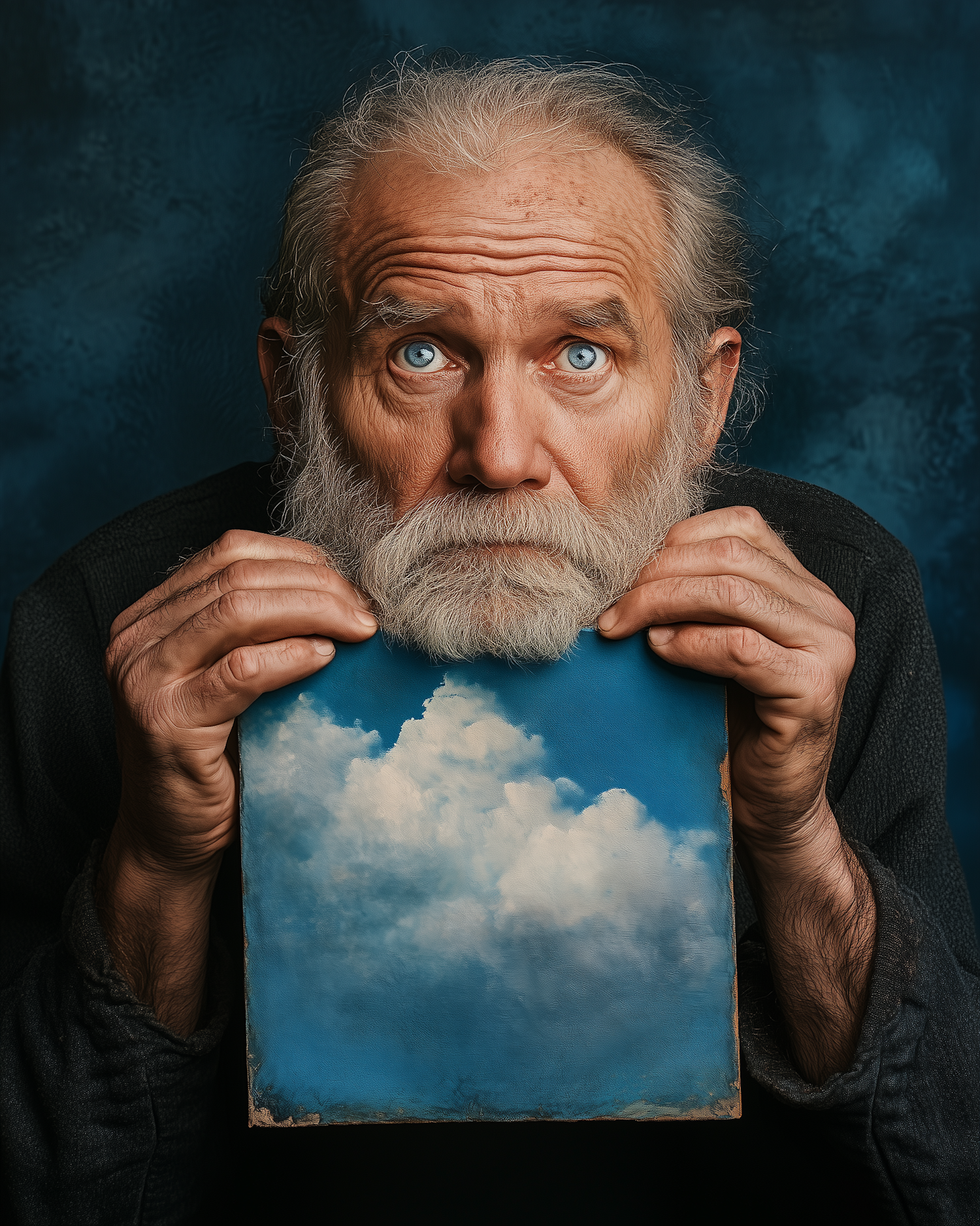 Elderly Artist with Painting of the blue Sky