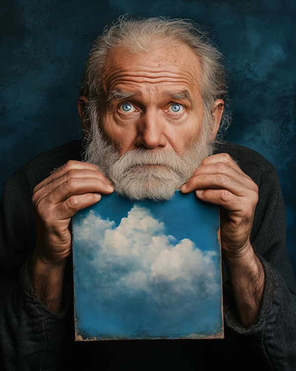 Elderly Artist with Painting of the blue Sky